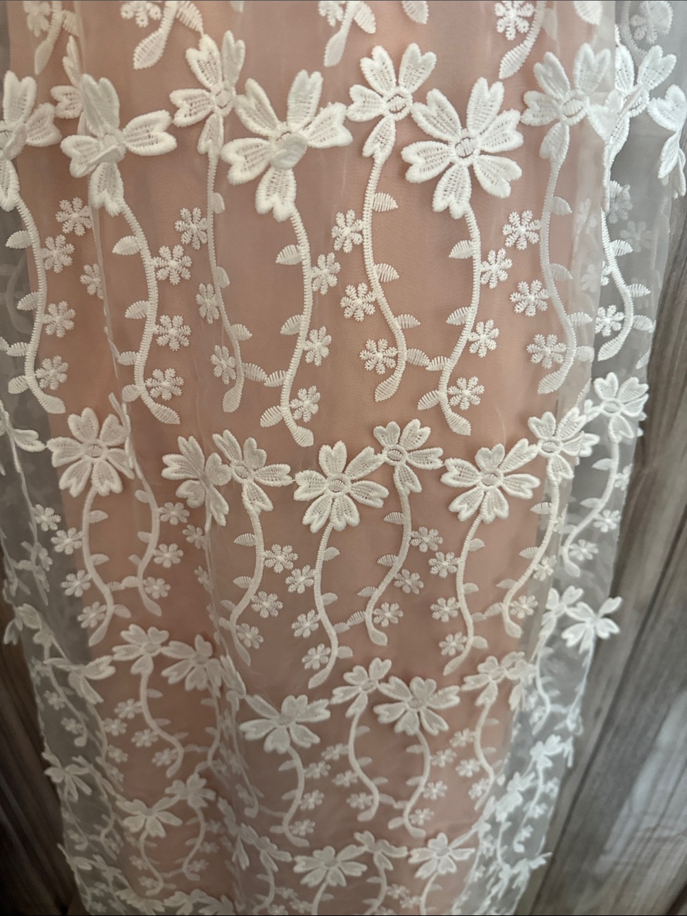 Blush Pink Slip Dress with White Floral Lace Overlay - Picture 9 of 9